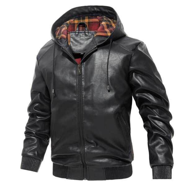 Men's Casual All-matching Hooded Leather Coat Trendy Basic - Image 8