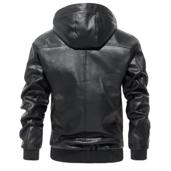 Men's Casual All-matching Hooded Leather Coat Trendy Basic - Image 10