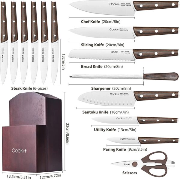 Kitchen Knife Sets, 15 Piece Knife Sets with Block for Kitchen Chef Knife Stainless Steel Knives Set Serrated Steak Knives with Manual Sharpener Knife Amazon Platform Banned - Image 2