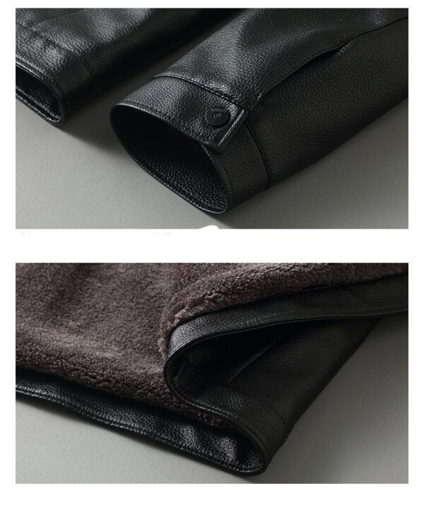 Fleece-lined Men's Leather Clothing With Stand Collar - Image 4