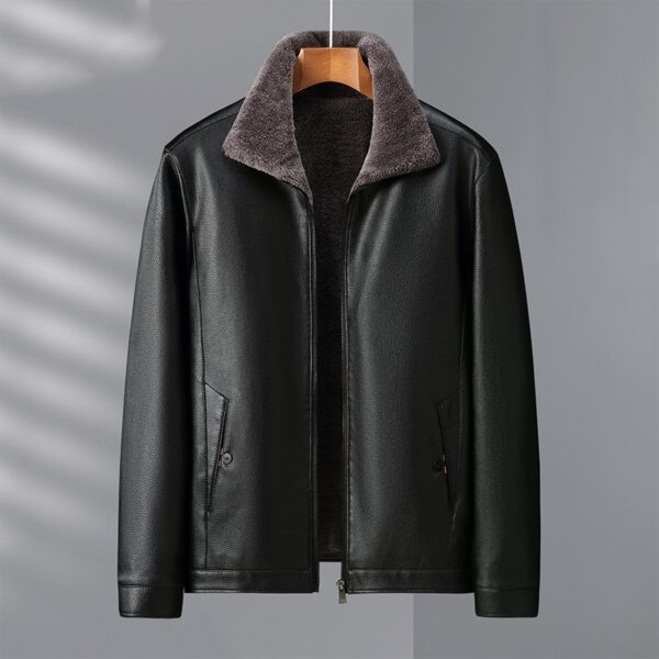 Fleece-lined Men's Leather Clothing With Stand Collar - Image 6