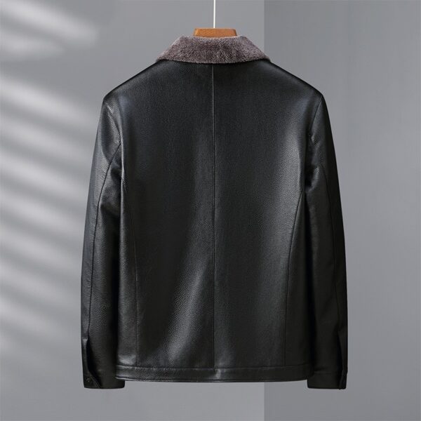 Fleece-lined Men's Leather Clothing With Stand Collar - Image 2